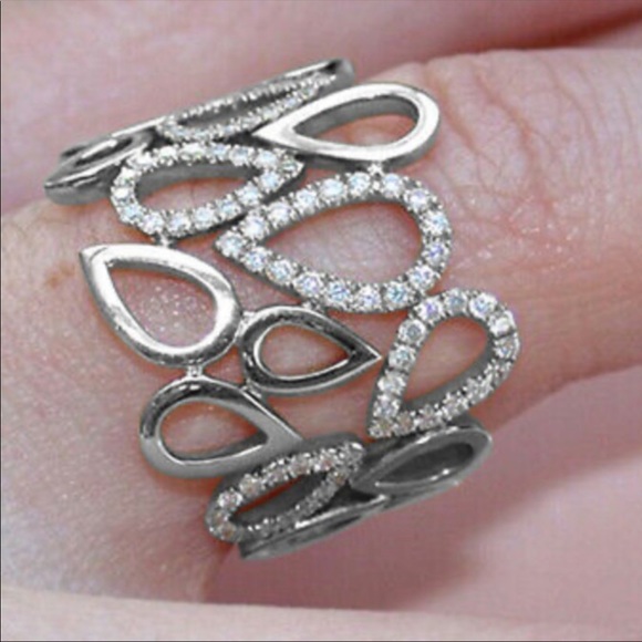 New 925 Silver Water Drop Diamond Ring - Picture 2 of 6